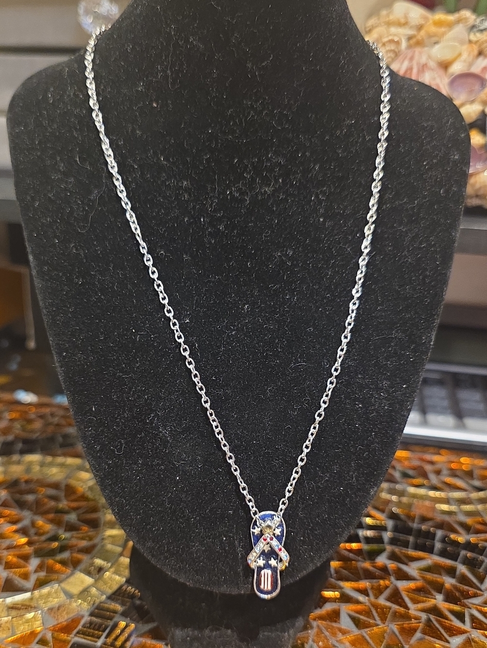 Silver Necklace with Blue Flip-Flop Pendant